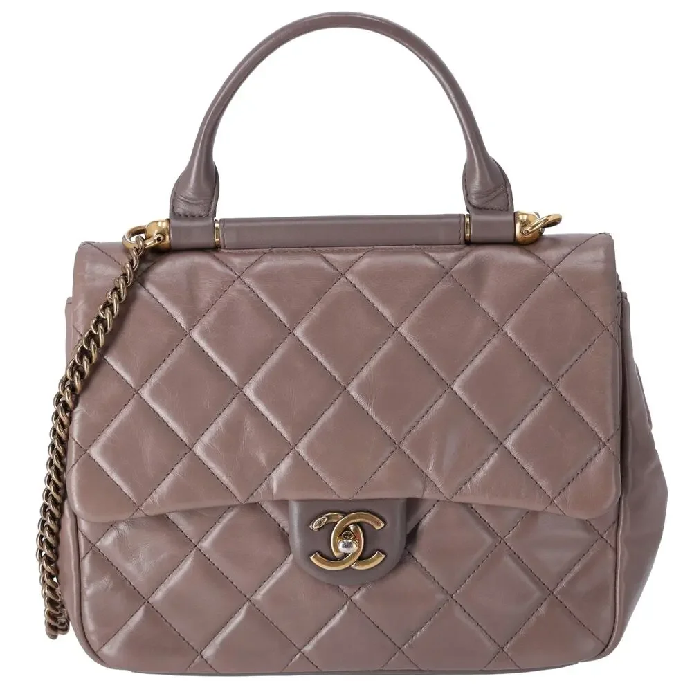 CHANEL Glazed Calfskin Quilted Medium Top Handle Flap Bag Dark Gray